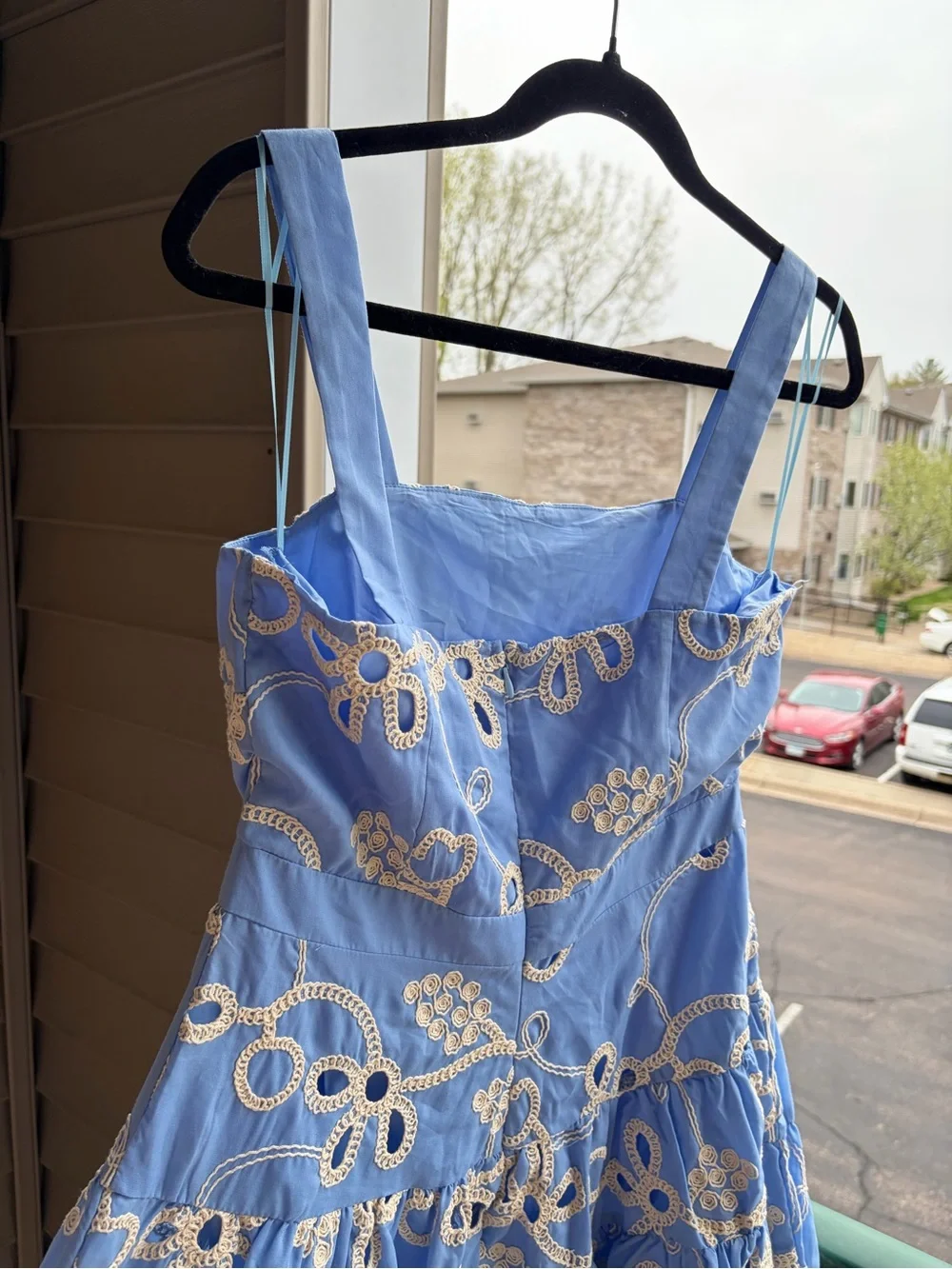 🆕🦋Sam Edelman Light Blue Rope Embroidery Mini Dress Size 10 Summer Floral Resort - Picture 10 of 17